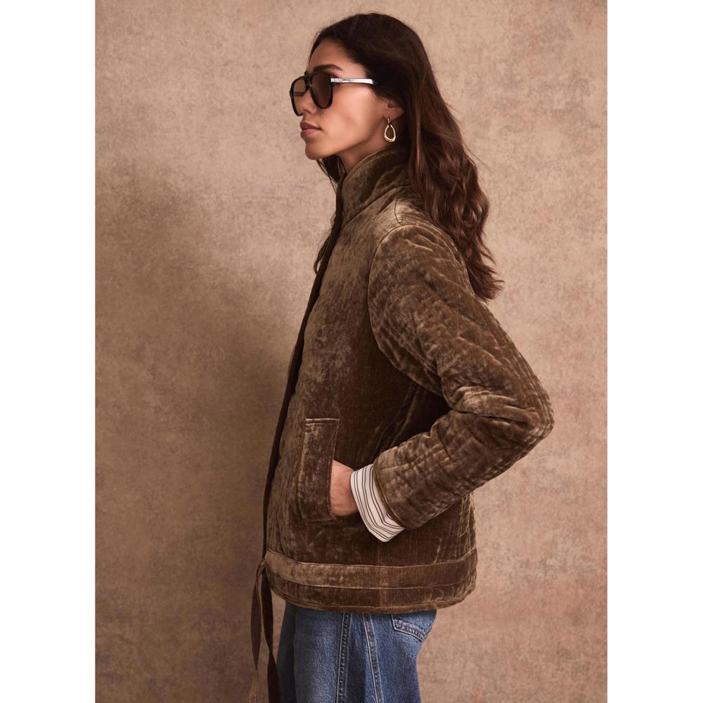 Mint Velvet Khaki Velvet Quilted Jacket